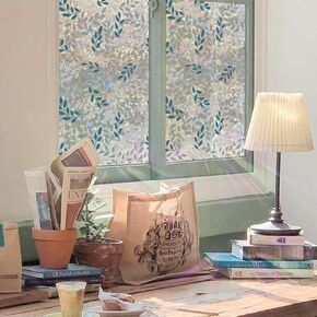 QUCHENG Suncatcher Static Window Film Glass Cling Watercolor Leaves Privacy Decal Living Room Sun Blocking Stained Decor Large Stickers DIY Decorations