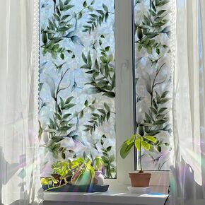 QUCHENG Suncatcher Static Window Film Glass Cling Watercolor Leaves Privacy Decal Living Room Sun Blocking Stained Decor Large Stickers DIY Decorations