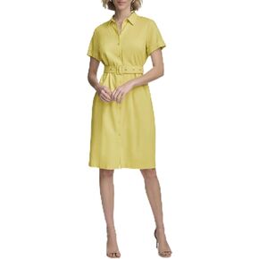 Calvin Klein Women's Stretch Linen Belted Shirt Dress