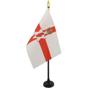 Northern Ireland Table Flag 4'' x 6'' - Irish Desk Flag 15 x 10 cm - golden spear top - AZ FLAG