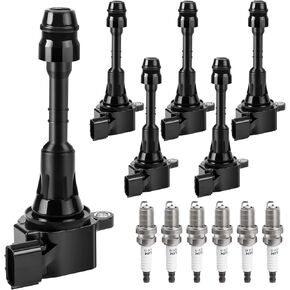 Ignition Coil Packs and Spark Plug fit for 2003 2004 2005 2006 2007 2008 Infiniti G35 FX35 M35, Nissan 350Z, UF401 6734025, Set of 6