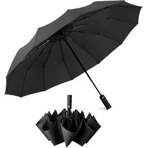 Large Windproof Umbrella, Black, Auto Open & Close, Waterproof, Foldable, Portable, 42 inch Canopy, Ideal for 2, Easy to Carry