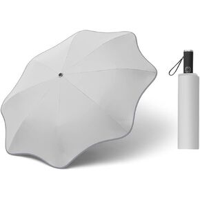 Meichoon Round-Corner Anti-Poking Sunny and Rainy Umbrella with Reflective Strip Lightweight Anti-Ultraviolet Full Glass Fiber Skeleton 8 Ribs for Men Women