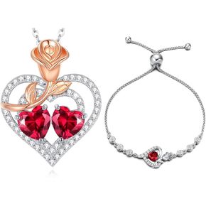 AGVANA المجوهرات الجميلة يوليو جوهرة روبي قلادة سوار للنساء الفضة الاسترليني تشيكوسلوفاكيا روز زهرة القلب قلادة الذكرى هدايا عيد ميلاد للنساء الفتيات لها in Kuwait