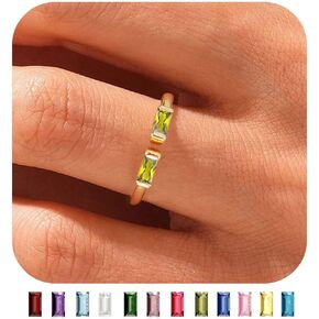 WFYOU Gold Birthstone Rings for Women Non Tarnish Dainty 14K Gold Plated Stackable CZ Ring Adjustable Rings Wedding Promise Rings for Her Couples Gemstones Personalized Jewelry Gift for Birthday