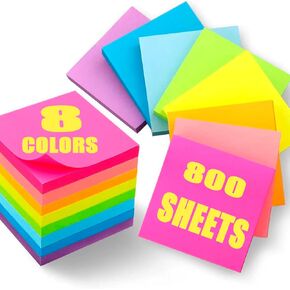 800 Sheets Sticky Notes， 3x3 Inches Bright Colors Self-Stick Pads， 100 Sheets/Pads Index Memo Pad for Home and School Offices (8 Pack)