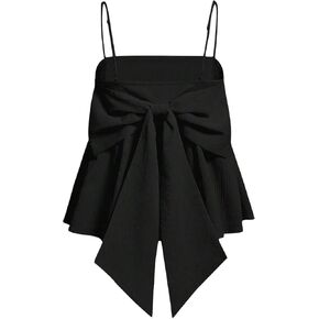 Women's Solid Big Bow Back Ruffle Hem Spaghetti Strap Party Top Regular Fit Flared Cami Top Camisole