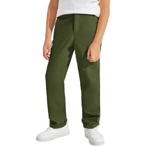 Haloumoning Boys Pants High Waisted Slim Fit Pants School Uniform Chino Pants 5-14 Years