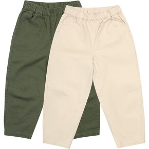 Erasers&pencils Boys 2 Pack Pull on Cargo Pants Athletic Workout Pants with Pocket Casual Uniform 100% Cotton Party for Kids