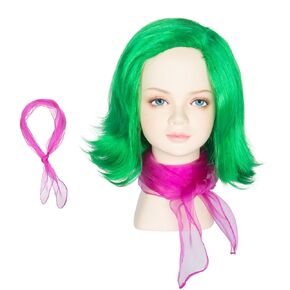 Miss U Hair Short Wavy Green Wig with Scarf for Women Girls Side-swept Bangs Anime Cosplay Wig