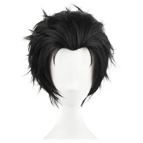 C-ZOFEK Men's Anime Cosplay Wig Short Balck Halloween Classical Slicked-back Hair (Black)