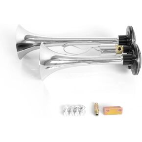 HIGHSOAR 12V/24V Truck Air Horn 150DB 3 Triple Trumpet Horns Kit universal for Car Train Boat