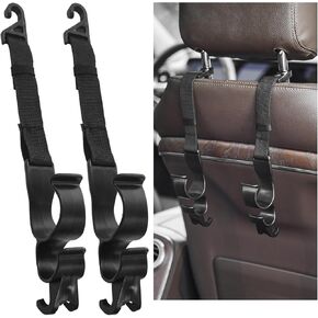 2 PCS Adjustable Car Seat Headrest Hook, Automotive Seat Back Storage Hanging Purse Hook, Durable Backseat Hanger Organizer for Umbrella Bag Coat, Universal Car Accessories