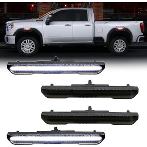 Side Marker Light for Sierra 2500HD 3500HD Pickup Truck 2020-2024 with Front and Rear Turn Signal Functionality, Featuring Smoked Lens and Emitting Full White Light