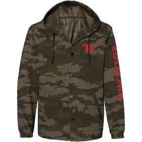 Winchester Official - Legend Collection -Red W Patch Water Resistant Hooded Windbreaker Coaches Jacket for Men, Women, Unisex