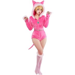 رومبير نسائي خوخي غامض وردي Bodycon منفوش نيسيي بيجامة ملابس منزلية بقلنسوة بذلة مع جوارب in Kuwait