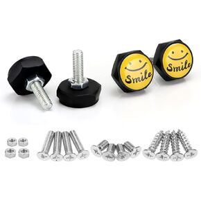 مجموعة من 4 مسامير لولبية لوحة ترخيص السيارة، مجموعة أدوات تركيب لوحة السيارة من سبائك الصلب وغطاء غطاء وجه مبتسم ومسامير مضادة للسرقة (أسود) in Kuwait