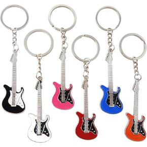 Honbay 6PCS Alloy Guitar Keychain Cute Bass Keychain Mini Guitar Keyring Electric Guitar Key Holder Instrument Keychain for Music Lovers (6 Color)