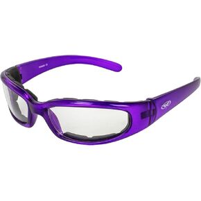 Global Vision Chicago Padded Motorcycle Glasses for Women Scratch-Resistant Purple Frame w/Clear Lens