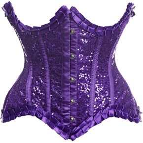 Daisy corsets Womens Top Drawer Purple Satin & Sequin Underwire Curvy Cut Steel Boned Waist Cincher Corset