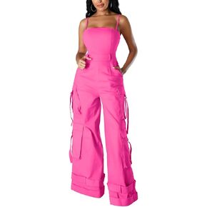 Womens Cargo Jumpsuit Sexy One Piece Outfit Wide Leg Romper Multi Pockets Overalls