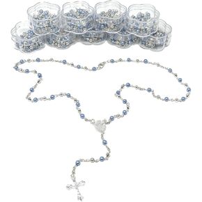 12 PCS - Baptism, First Communion Rosary Favor Blue Pearl Recuerdos para Primera Comunion Niña Niño