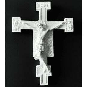 Semeid San Damiano Crucifix Wall Cross White, 10'' Jesus Christ Wall Crucifix large, Resin Jesus Statue Catholic Cross for Wall,Home Office, Religious Gift