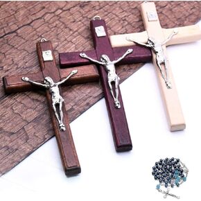 SZQCZB Small Catholic Crucifix Wall Cross,4.7 inches Small Wooden Cross with Jesus for Home Decor-4 PCS(3 Cros,1 Necklace)