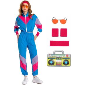 Women 80s Tracksuit Hip Hop 90s Sportswear Windbreaker Jumpsuit Disco Track Suit Outfits 6 Piece Set