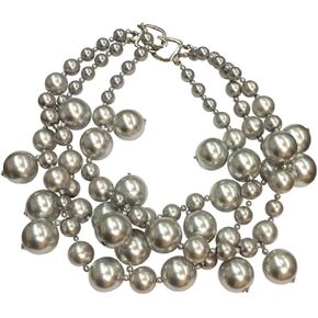 Kenneth Jay Lane 1 and 3 Row Pearl Cluster and Drops Necklaces 17" Long with Gold Hook Clasp
