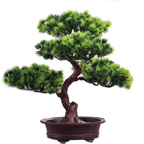 Artificial Bonsai Pine Tree, 11Inch Faux Potted Plant Desk Display Fake Tree Pot Ornaments, Japanese Cedar Bonsai Plant for Home, Office Decoration