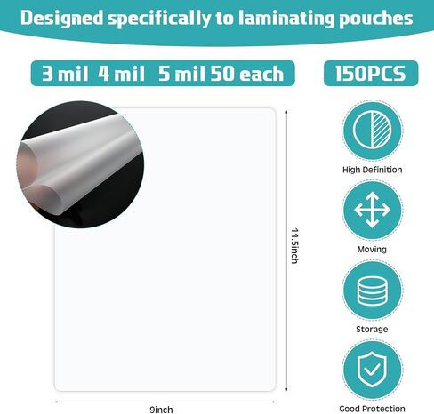 Sherr 150 Pcs Laminating Pouches 3/4/5 Mil Thermal Laminating Sheets Letter Size 9 x 11.5 Inch Laminating Pouches Clear Plastic Paper Thermal Laminating Sheets in Saudi Arabia