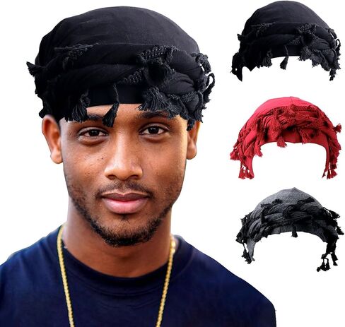 3PCS Turban for Men- Satin-Lined Durag Head Wrap for Fashion & Comfort - Multipurpose Head Scarf for Men and Women in Kuwait
