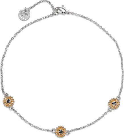 خلخال عباد الشمس من المينا الفضية مقاس 9 بوصات من Pura Vida - سلسلة قابلة للتعديل، تصميم أنيق - حلية العلامة التجارية، وصلة تمديد 1 بوصة in Kuwait