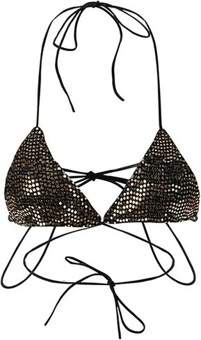 Women's Sequins Halter Triangle Bra Sexy Club Rave Bikini Top Backless Bandeau Strappy Crop Top Lingerie Festival Outfit in Saudi Arabia