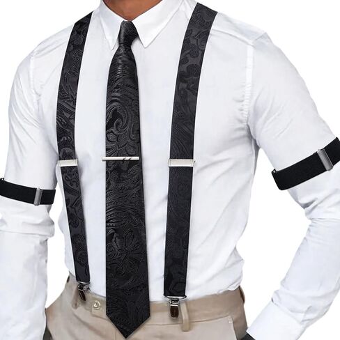 Barry.Wang Paisley Men Suspenders Set X Type Necktie Armband Tie Clip Formal Gatsby Costume Wedding Party Prom in Saudi Arabia