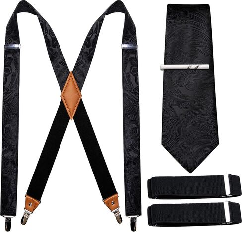 Barry.Wang Paisley Men Suspenders Set X Type Necktie Armband Tie Clip Formal Gatsby Costume Wedding Party Prom in Saudi Arabia