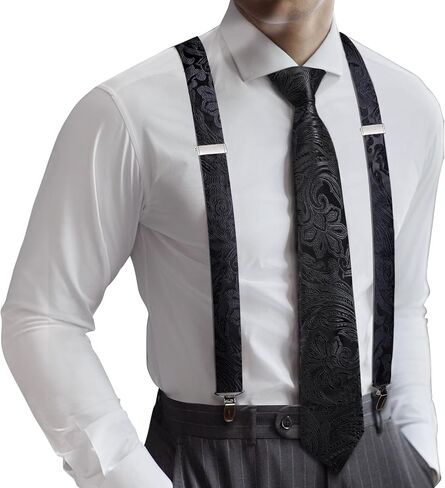 Barry.Wang Paisley Men Suspenders Set X Type Necktie Armband Tie Clip Formal Gatsby Costume Wedding Party Prom in Saudi Arabia