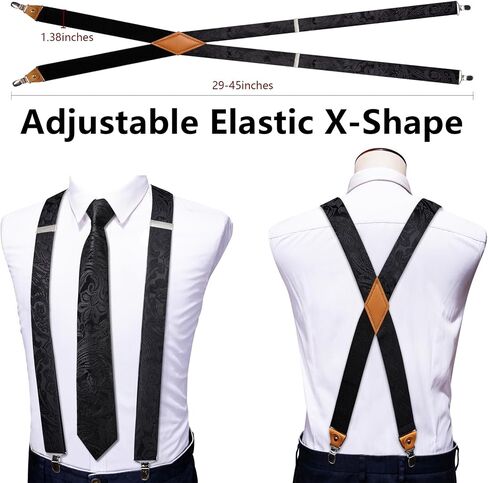 Barry.Wang Paisley Men Suspenders Set X Type Necktie Armband Tie Clip Formal Gatsby Costume Wedding Party Prom in Saudi Arabia