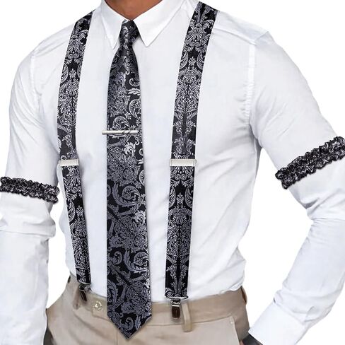 Barry.Wang Paisley Men Suspenders Set X Type Necktie Armband Tie Clip Formal Gatsby Costume Wedding Party Prom in Saudi Arabia
