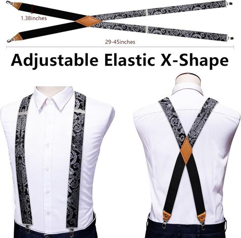 Barry.Wang Paisley Men Suspenders Set X Type Necktie Armband Tie Clip Formal Gatsby Costume Wedding Party Prom in Saudi Arabia