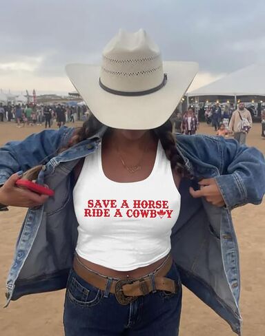 Women Cowboy Crop Tank Top: Cowgirl Tank Country Concert Tops Rodeo Country Music Shirts Vintage Western Crop Top in Saudi Arabia