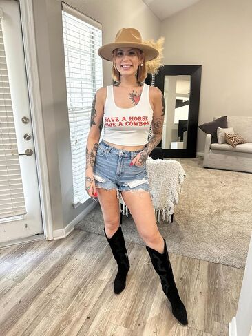 Women Cowboy Crop Tank Top: Cowgirl Tank Country Concert Tops Rodeo Country Music Shirts Vintage Western Crop Top in Saudi Arabia
