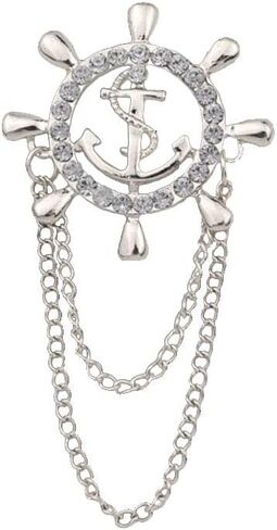 Rudder Brooch for Women Men Rhinestone Anchor Rudder Brooch Pins Chain Fashion Navy Sailor Dress Suit Pin Wedding Party Jewelry in Saudi Arabia