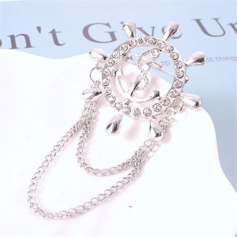 Rudder Brooch for Women Men Rhinestone Anchor Rudder Brooch Pins Chain Fashion Navy Sailor Dress Suit Pin Wedding Party Jewelry in Saudi Arabia