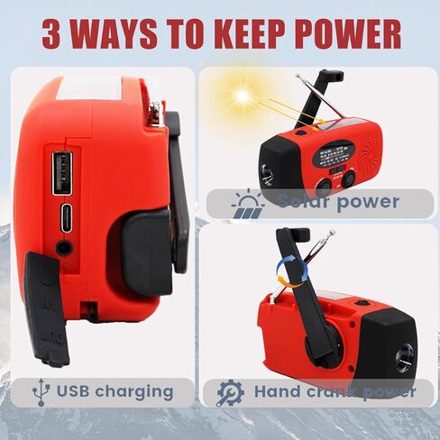 Upgraded Emergency Solar Hand Crank Radio with LED Flashlight, Portable Am Fm NOAA Weather Radio, 2000mAh Solar Power Bank Cell Phone Charger for Home and Outdoor（Black） in Kuwait