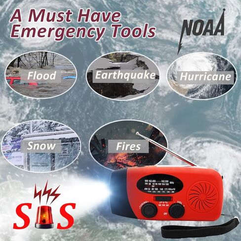 Upgraded Emergency Solar Hand Crank Radio with LED Flashlight, Portable Am Fm NOAA Weather Radio, 2000mAh Solar Power Bank Cell Phone Charger for Home and Outdoor（Black） in Kuwait