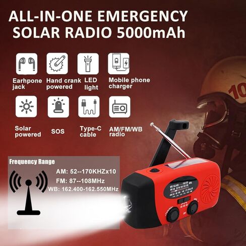 Upgraded Emergency Solar Hand Crank Radio with LED Flashlight, Portable Am Fm NOAA Weather Radio, 2000mAh Solar Power Bank Cell Phone Charger for Home and Outdoor（Black） in Kuwait