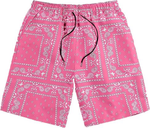 Men's Casual Summer Shorts Boho Print Drawstring Elastic Waist Beach Shorts with Pocket in Saudi Arabia