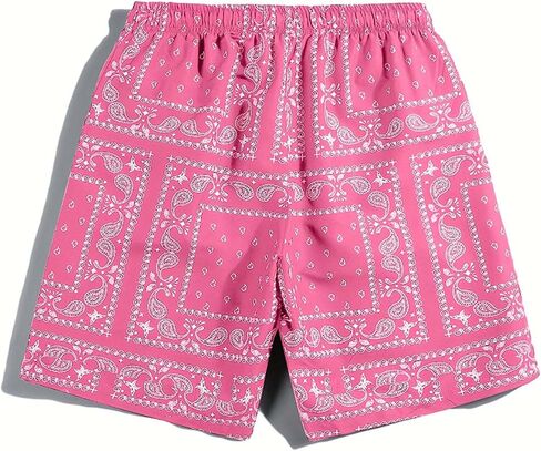 Men's Casual Summer Shorts Boho Print Drawstring Elastic Waist Beach Shorts with Pocket in Saudi Arabia